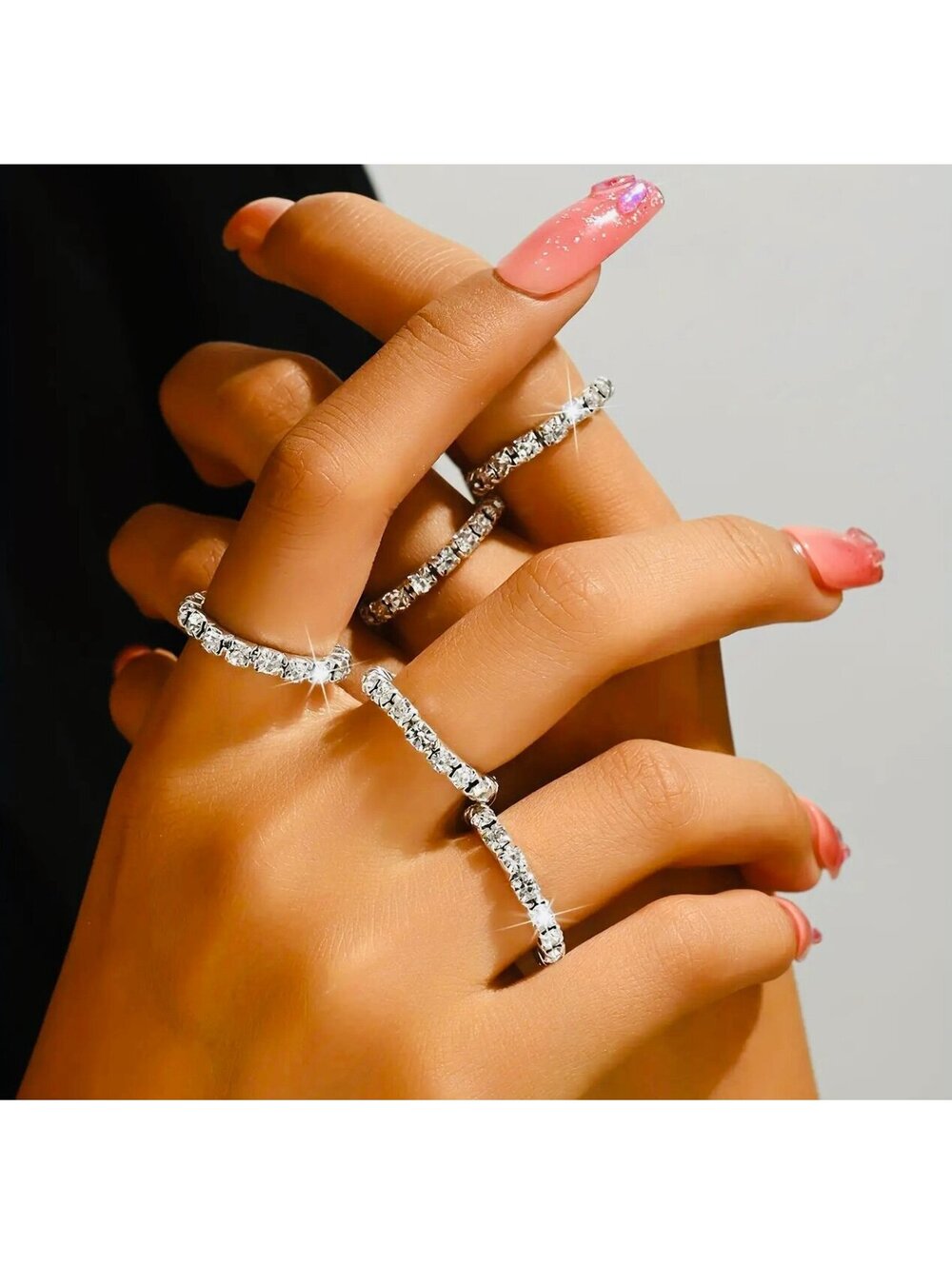 New - 2Pcs Set -Retro Style -"Bling" Adjustable Rhinestone Finger Rings - Picture 5 of 5